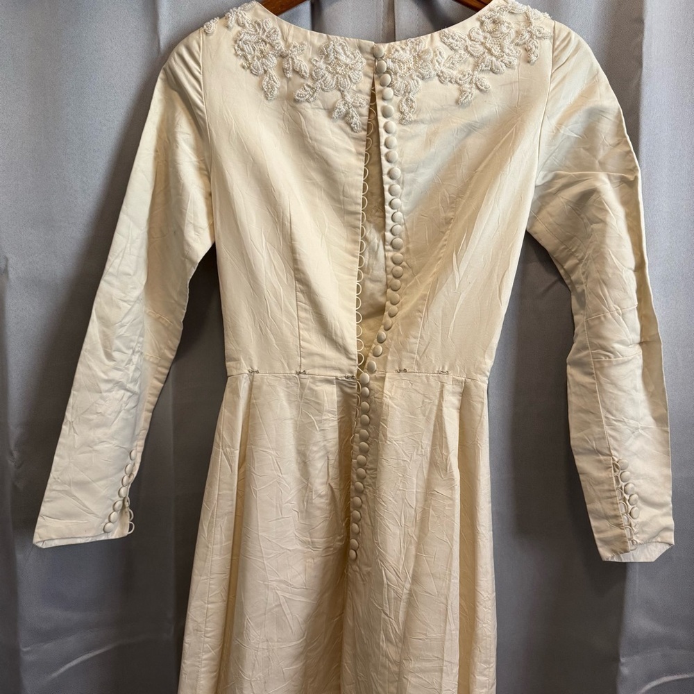 Vintage Handmade Cream Beaded Dress Button Back XS Wedding 50s - 60a Rare Read - Picture 4 of 16